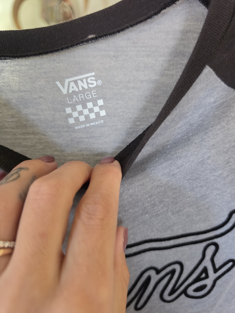 Vans Gray Tee with Black Trim and Script Logo - Picture 2 of 3